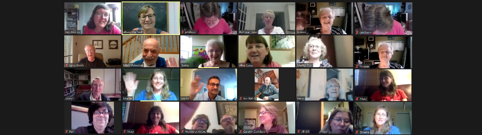 Members of the Harcourt Choir meeting over Zoom on their individual computers
